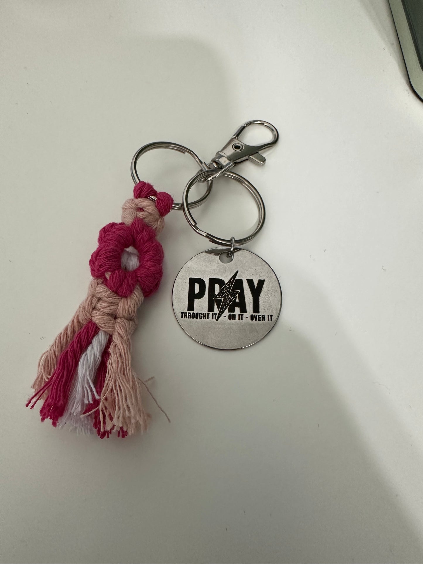 Pray Through It, On It, Over It Macrame Flower Keychain