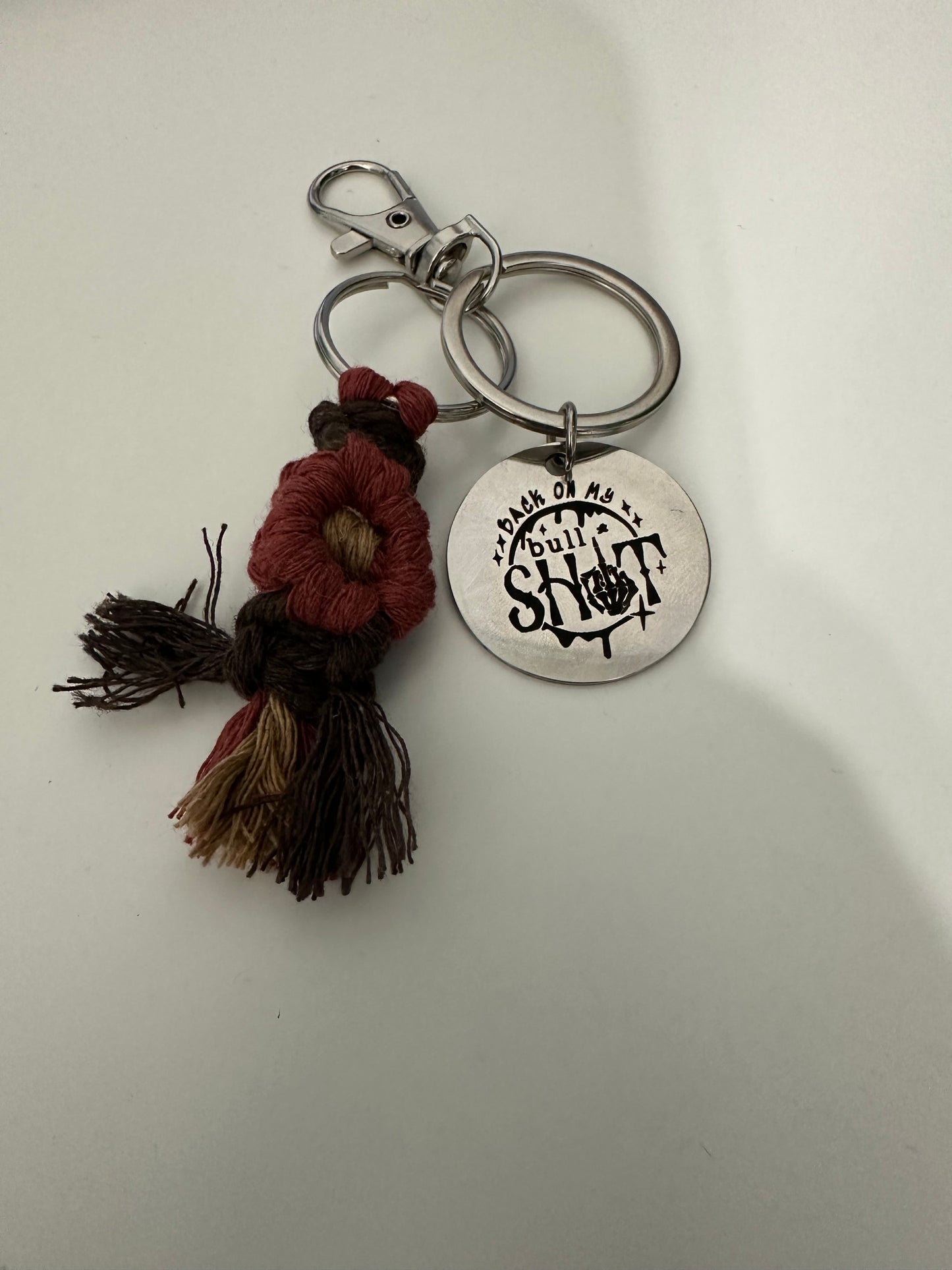 Back on My B*llshit Macrame Flower Keychain