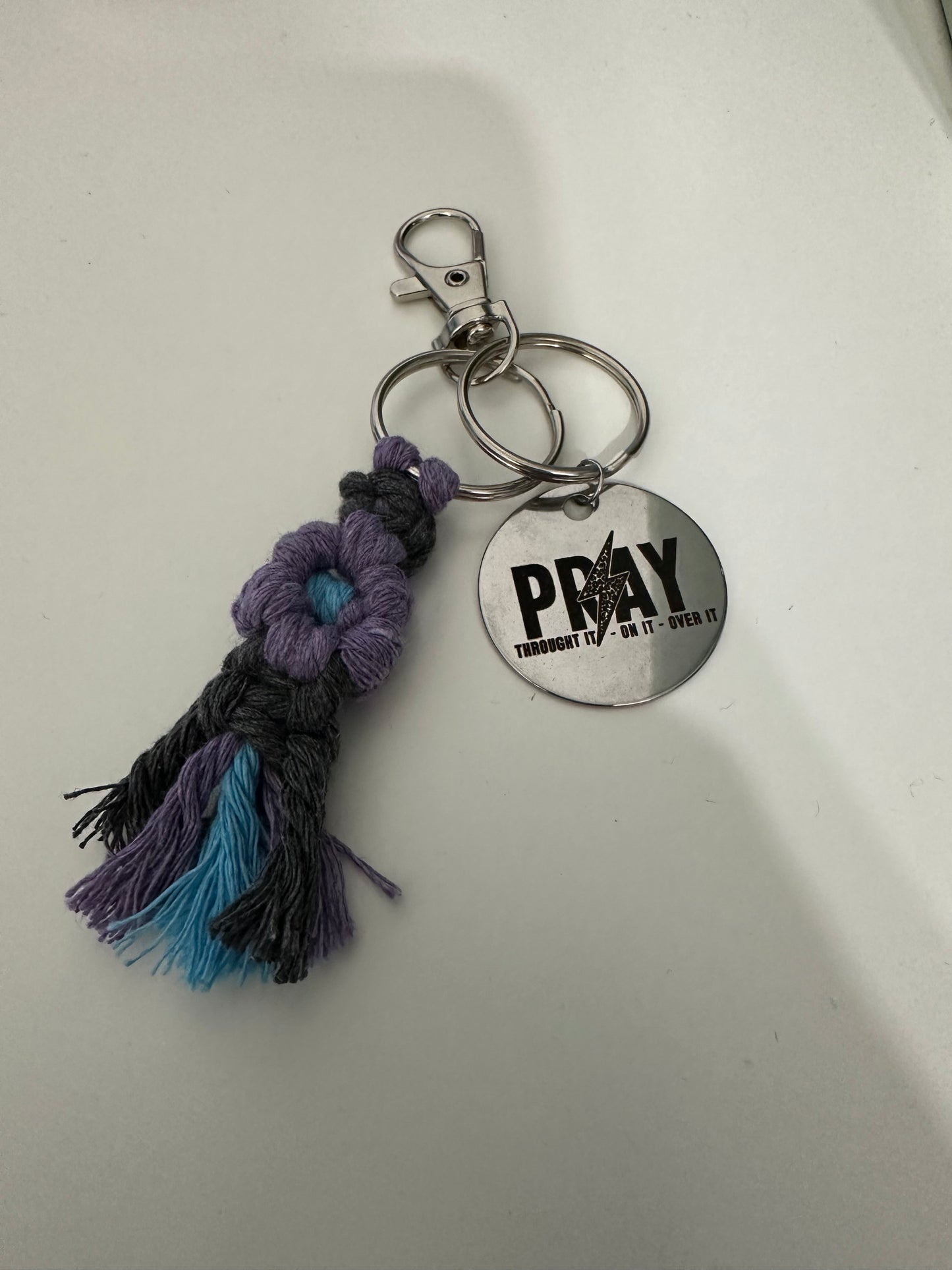 Pray Through It, On It, Over It Macrame Flower Keychain