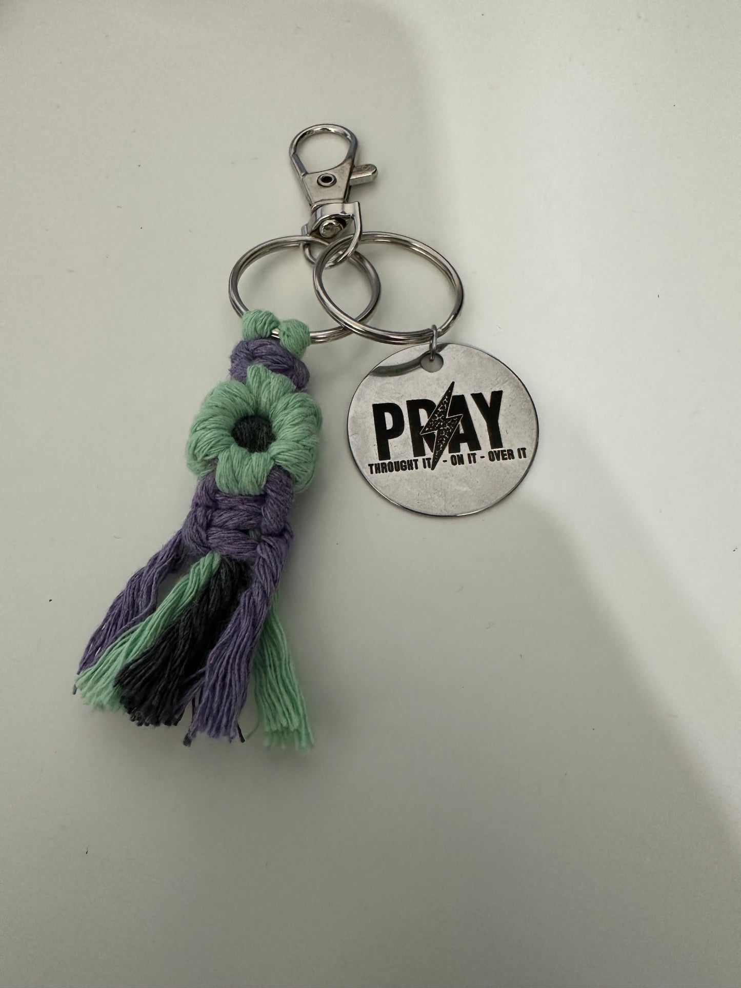 Pray Through It, On It, Over It Macrame Flower Keychain