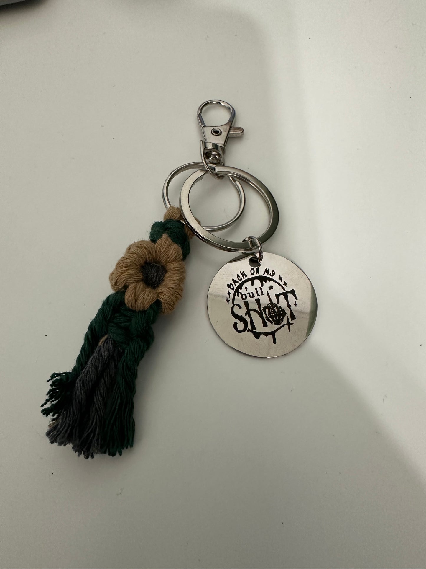 Back on My B*llshit Macrame Flower Keychain