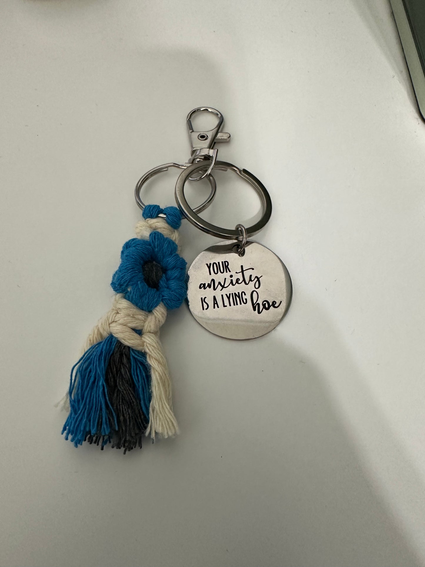 Your Anxiety is a Lying Hoe Macrame Flower Keychain