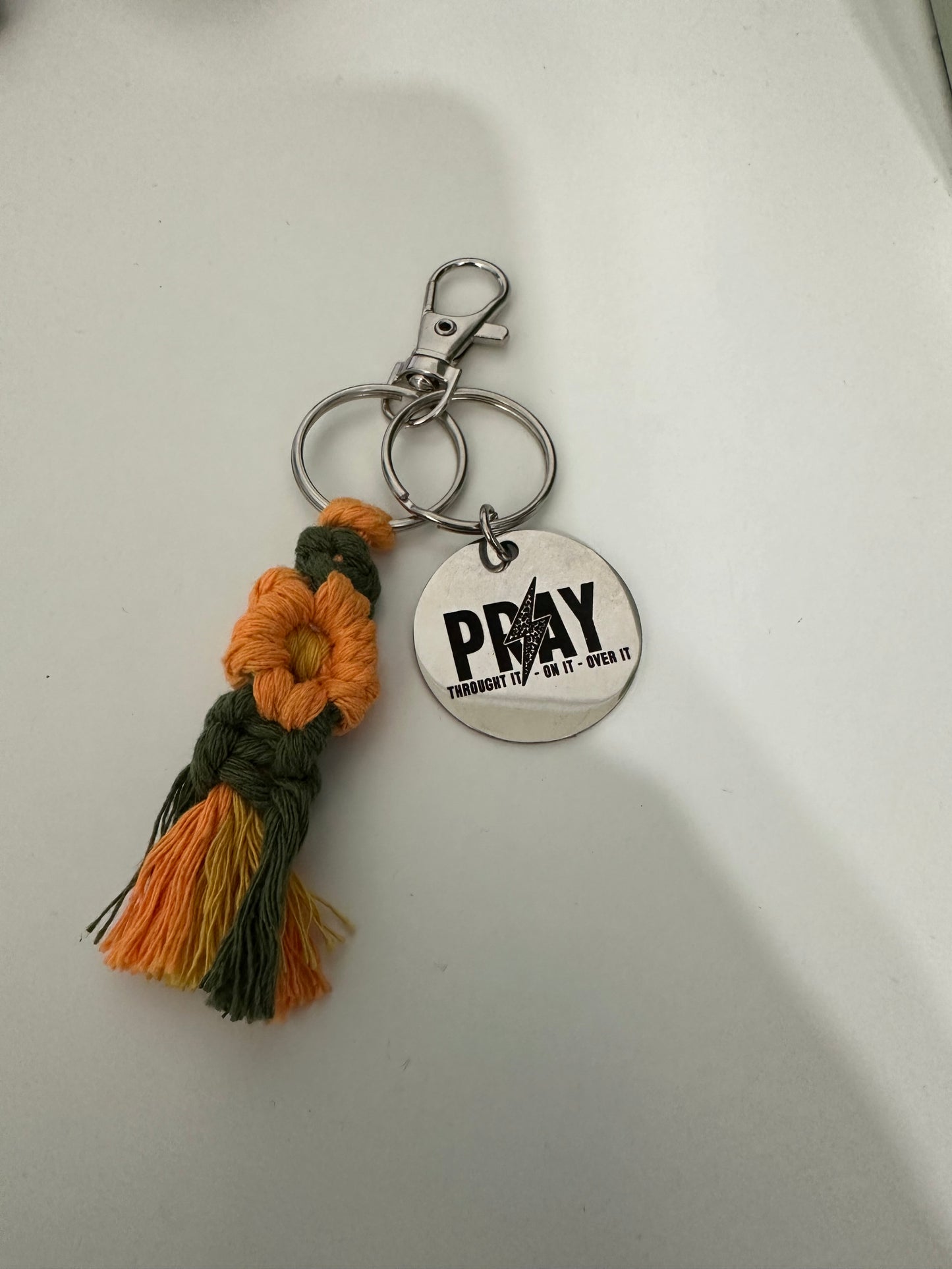 Pray Through It, On It, Over It Macrame Flower Keychain