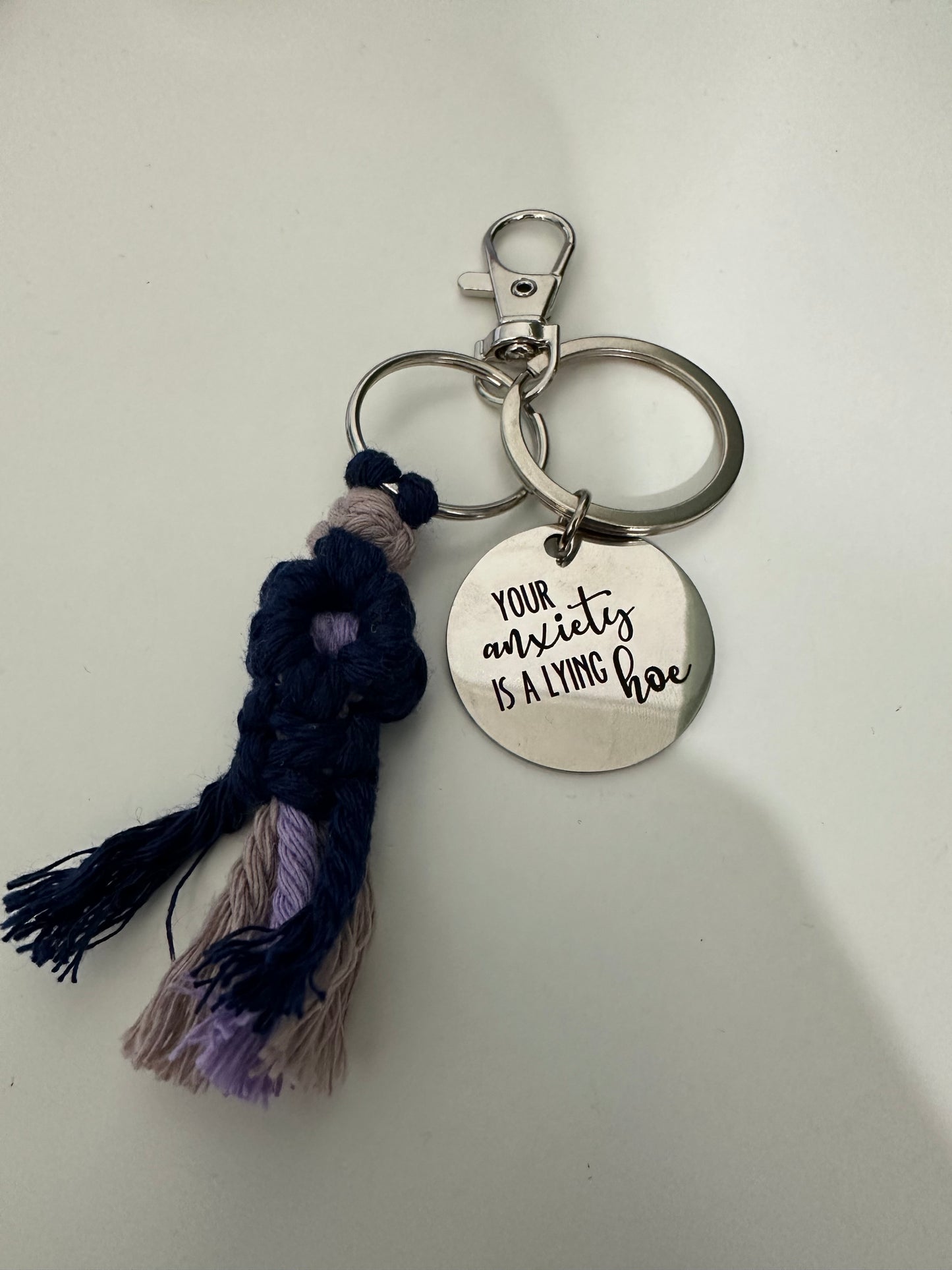 Your Anxiety is a Lying Hoe Macrame Flower Keychain