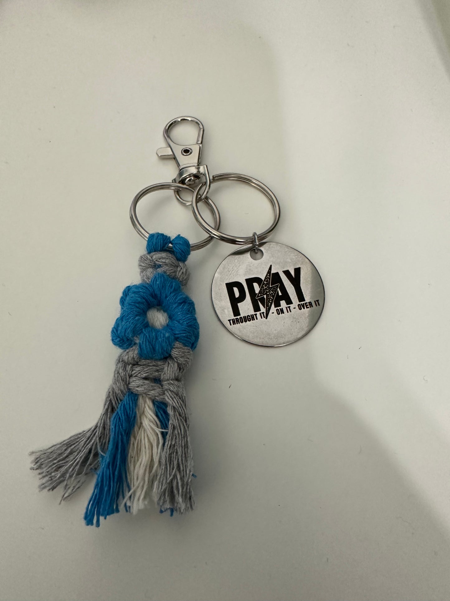 Pray Through It, On It, Over It Macrame Flower Keychain