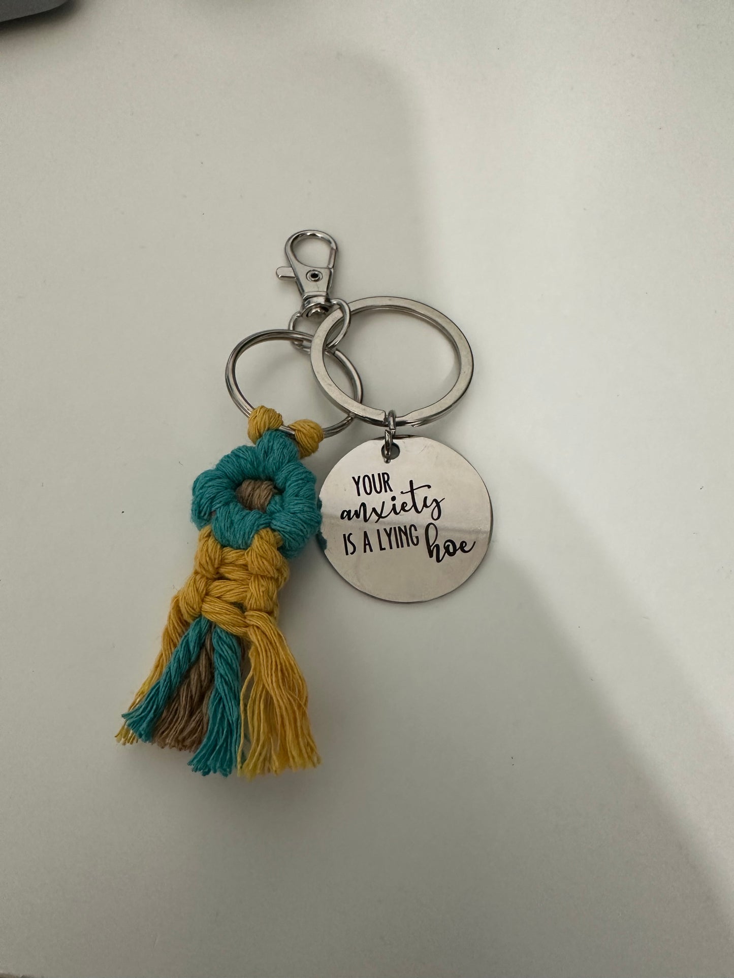 Your Anxiety is a Lying Hoe Macrame Flower Keychain