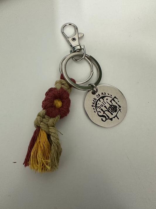 Back on My B*llshit Macrame Flower Keychain